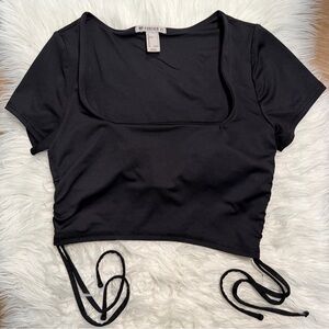 Forever 21 Activewear Black Square Neck Drawstring Padded Crop Top